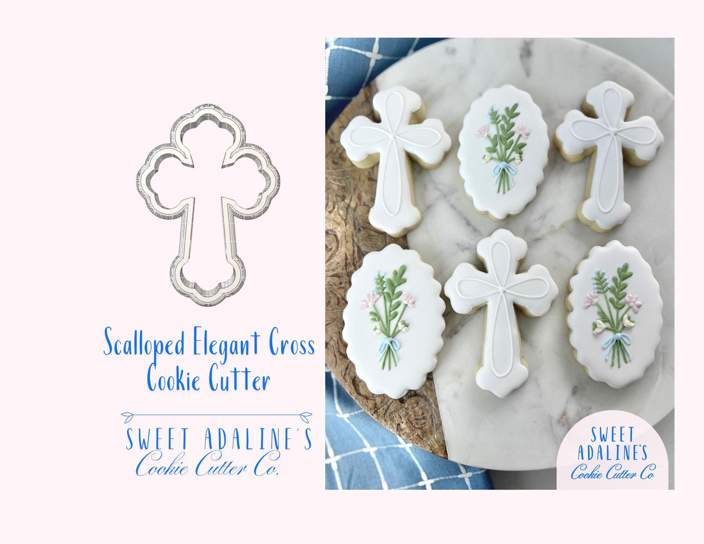 Scalloped Elegant Cross Cookie Cutter – Fancy Cross Cookie Cutter – Baptism Communion Confirmation Cookies – Religious Christian Baking Tool