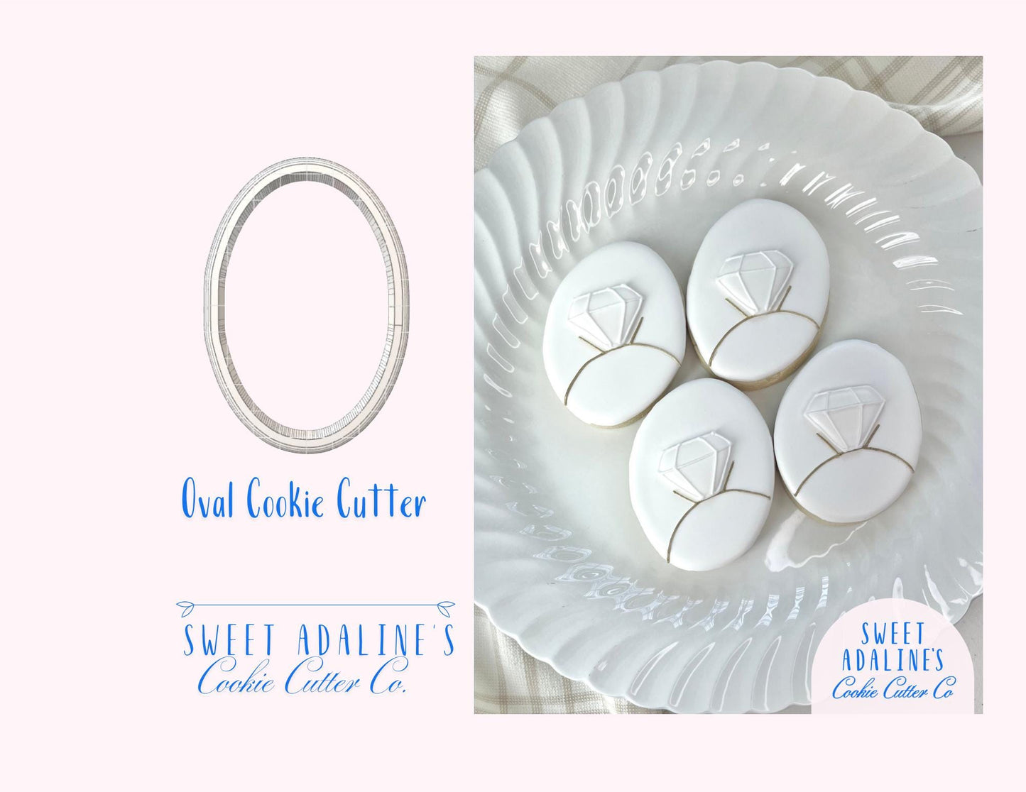 Oval Cookie Cutter – Plaque Cookie Cutter for Weddings, Anniversaries & Parties – Engagement Favor Cookie – Elegant Oval Sugar Cookie Shape