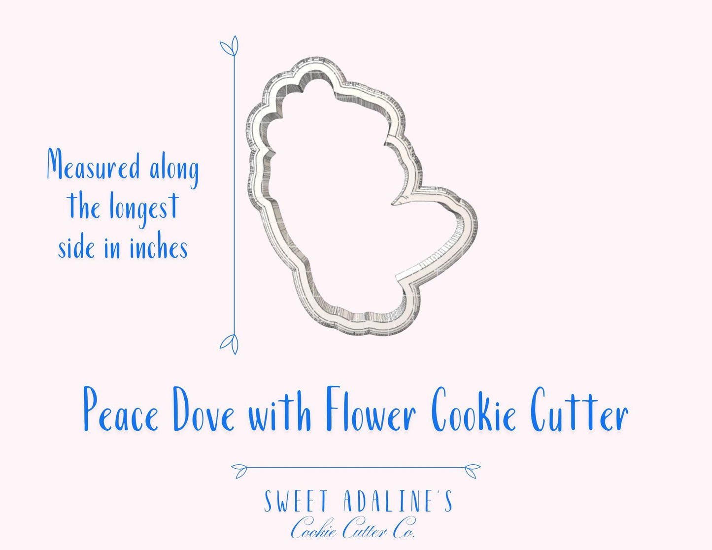 Peace Dove with Flower Cookie Cutter – Baptism, First Communion, Confirmation, Religious Celebration Sugar Cookie Decor – Multiple Sizes
