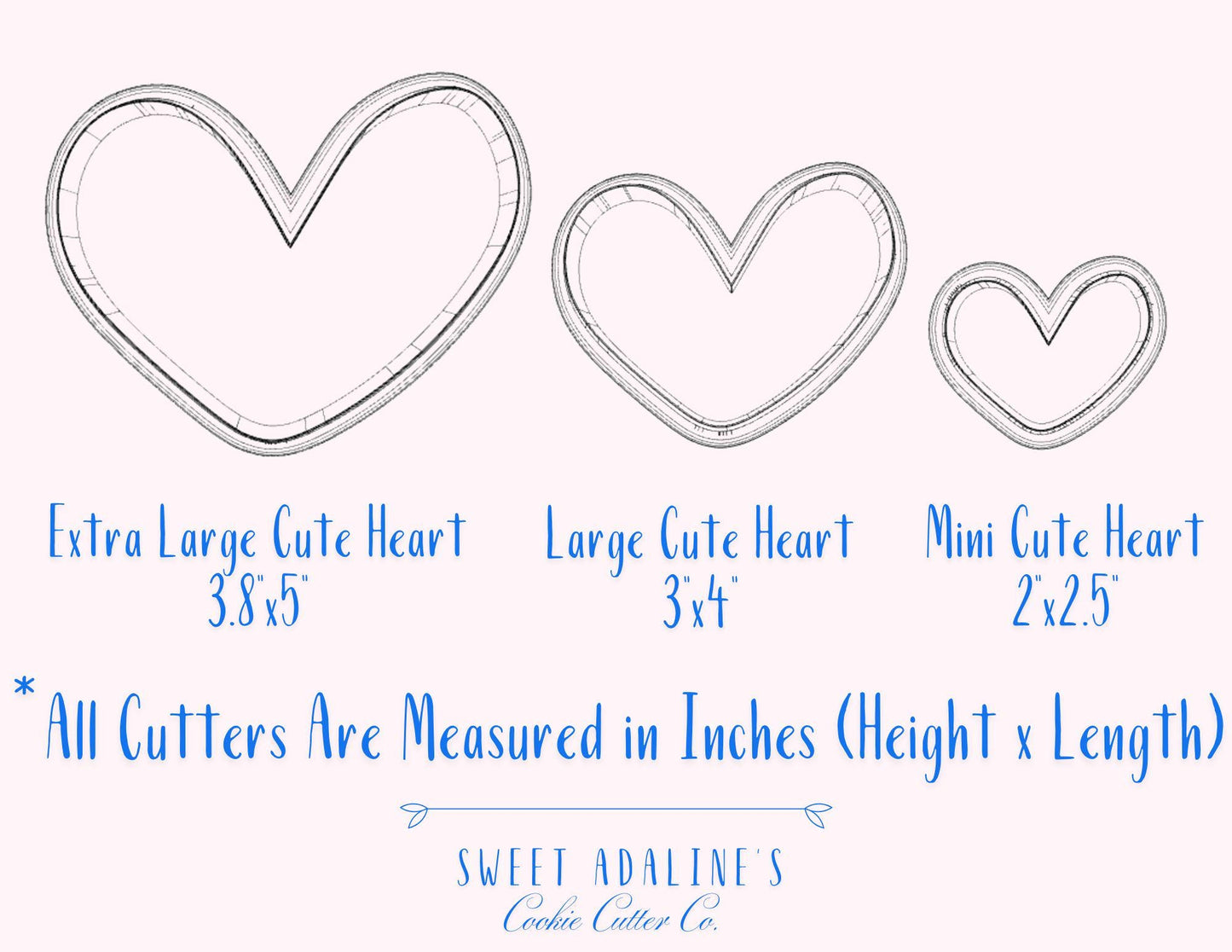 3 Cute Hearts Cookie Cutters, 3D Printed, Bundle of Valentine's Day Heart Cookie Cutters, Same shape 3 sizes, Modern Hearts