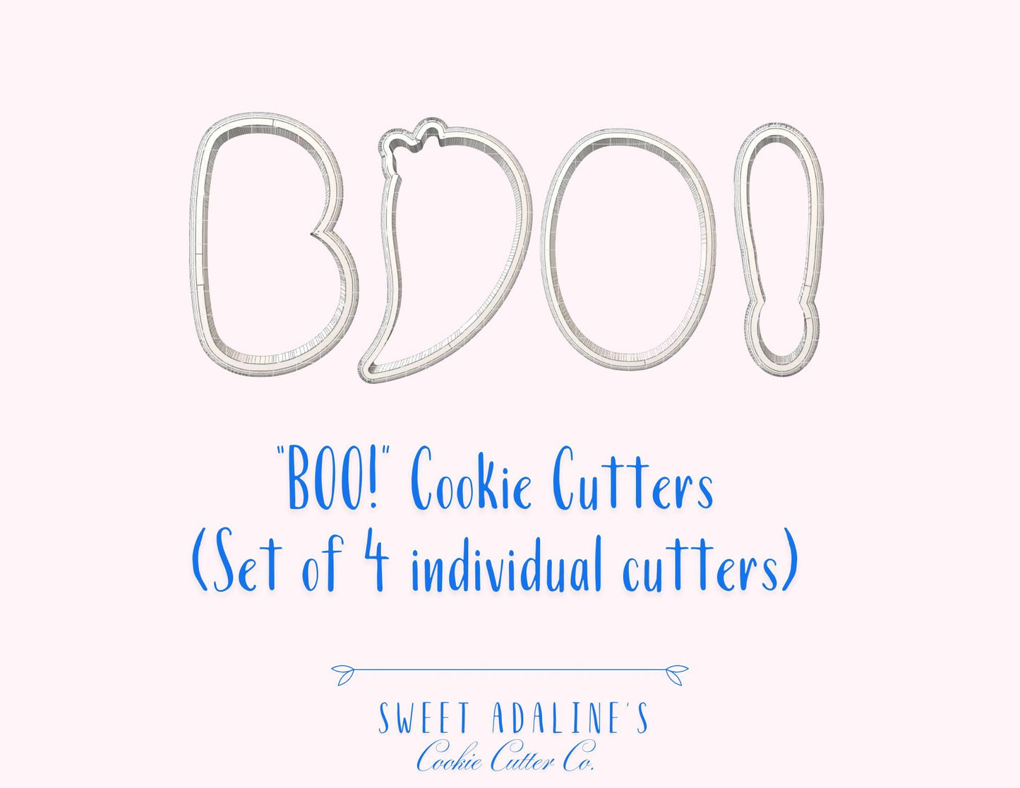 BOO! Cookie Cutter Set (4 Pieces) — Halloween Ghost & Letters — Available in 3 Sizes — Cookie Cutters for Halloween Baking and Decorating