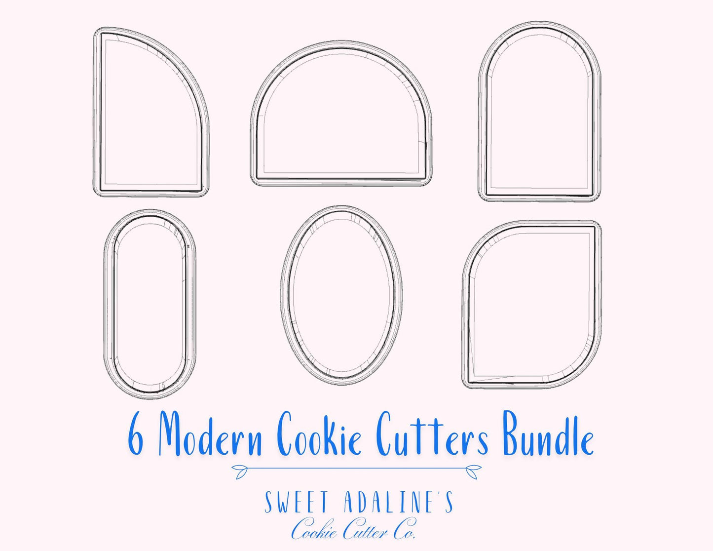 Modern Set of 6 Trendy Cookie Cutters, 3D Printed, Must-have Modern Boho Shapes, FAST Shipping, Arch & elongated ovals