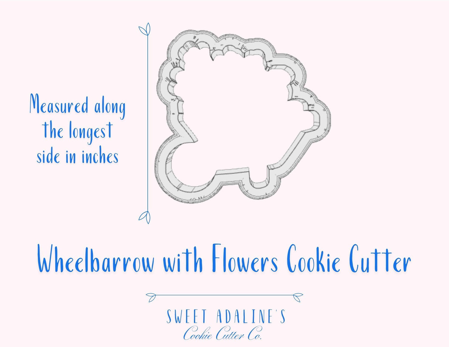 Wheelbarrow with Flowers Cookie Cutter – Baking for Spring & Garden-Themed Parties – Custom Color - 3 Size Options, Sturdy, Thick