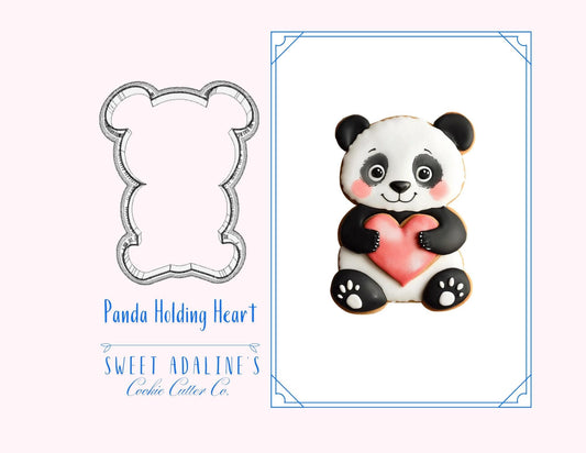 Cute Panda Holding Heart Cookie Cutter, Adorable Animal for Valentine's Day & Gifts, custom 3D printed cutters for royal icing