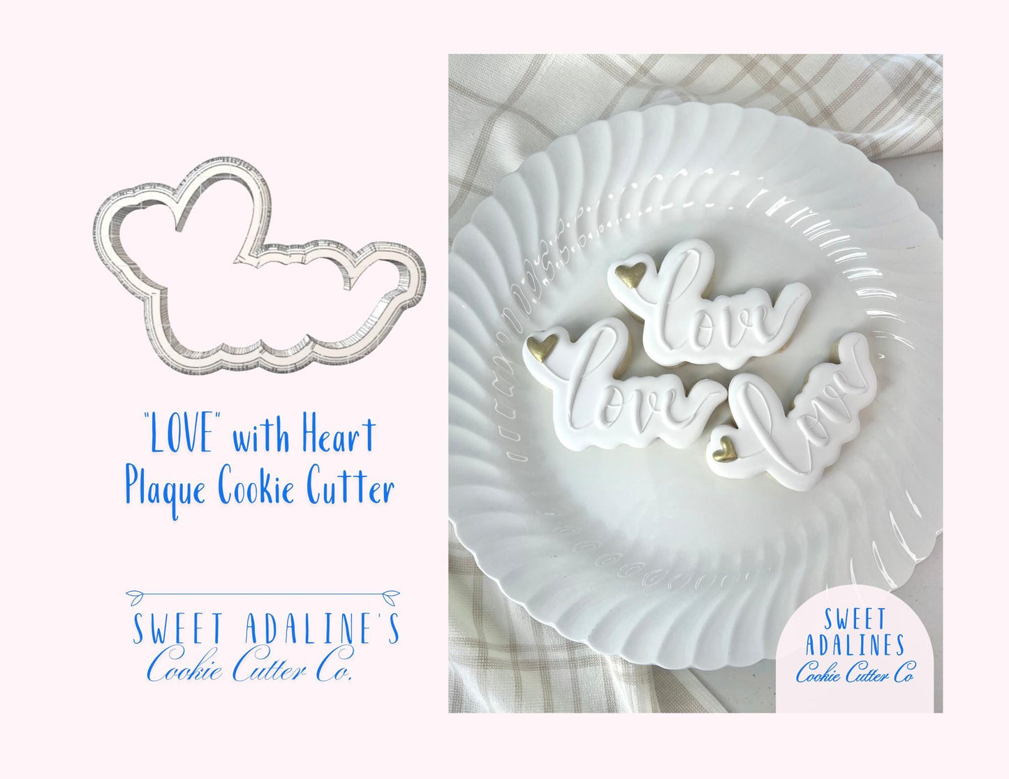 LOVE with Heart Cookie Cutter – Wedding Engagement Bridal Shower Favor – Valentine’s Day Cookie – Anniversary Baking Tool – Romantic Plaque