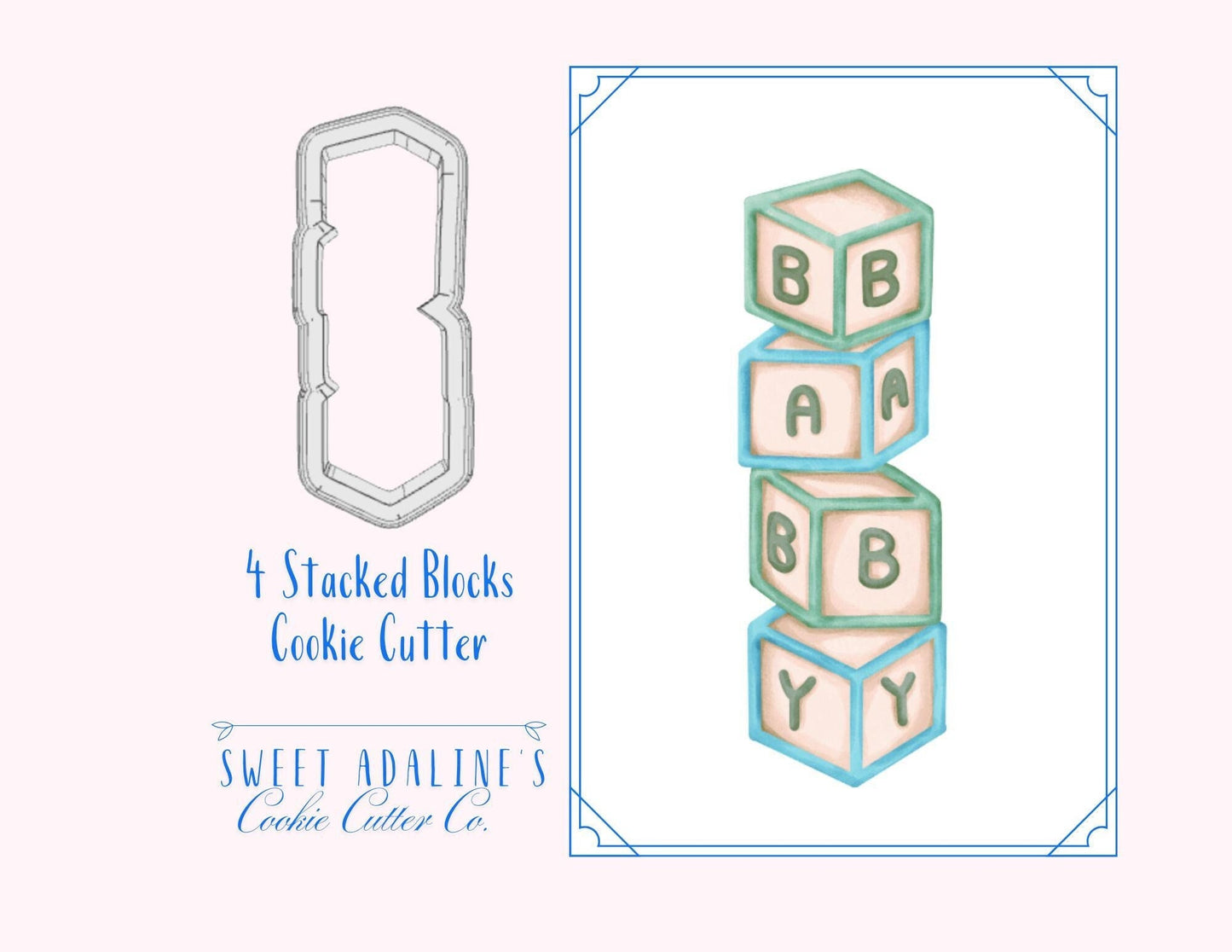 Stacked Blocks Cookie Cutter – Baby Shower Building Blocks Design – 3 Sizes – Kids Toy Cookie Cutter - 3D Printed