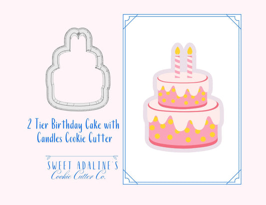 2 Tier Birthday Cake with Candles Cookie Cutter – Adorable Cake Design for Birthdays, Parties, & Celebrations – 3 Sizes – Custom Color