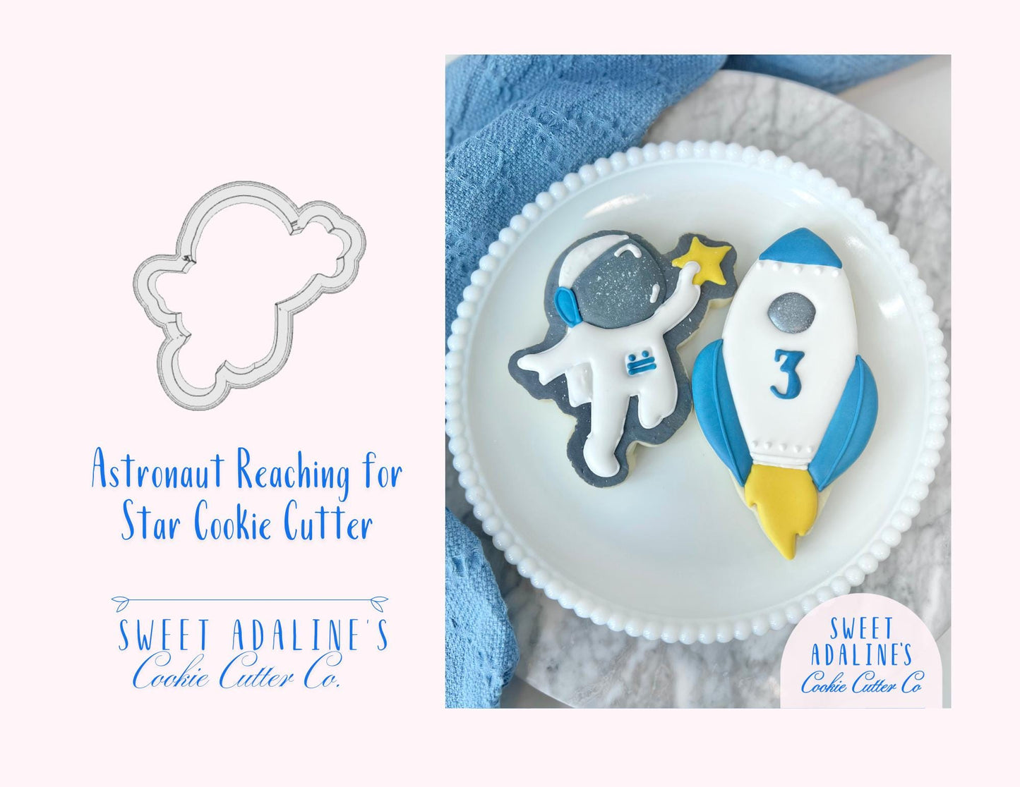 Astronaut Reaching for Star Cookie Cutter – Space Theme Birthday Party Favor – Outer Space Galaxy Baking Tool – Astronaut Decorated Cookie
