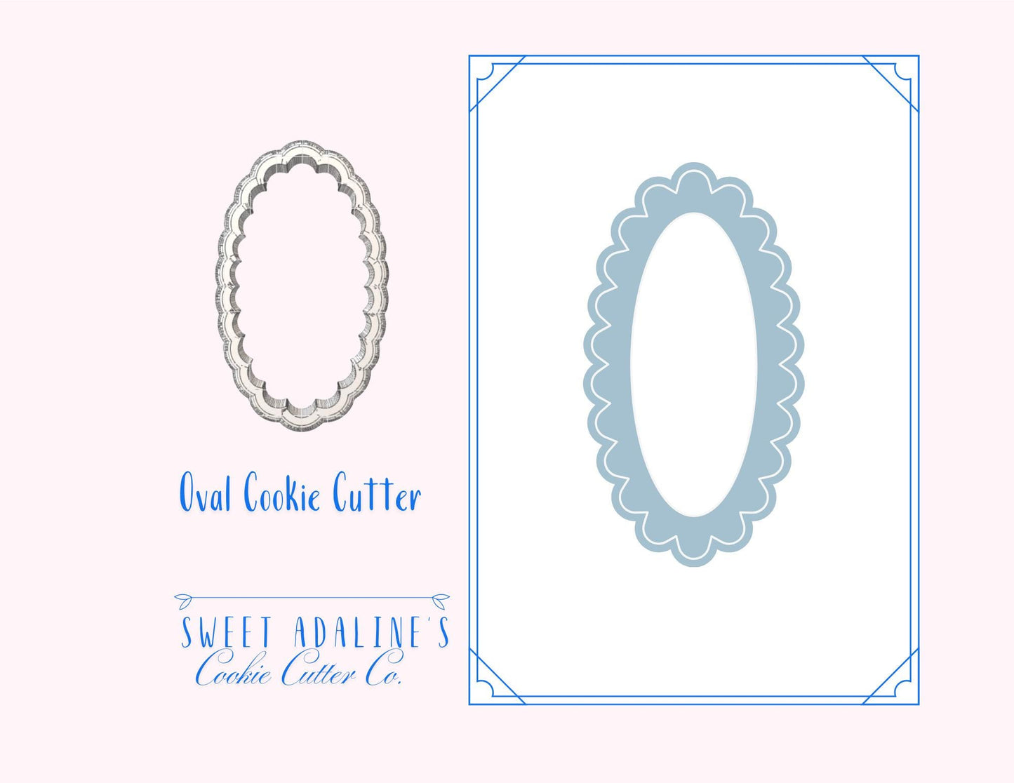 Scallop Oval Cookie Cutter – Elegant Plaque Cookie Cutter – Wedding Favor Cookie – Bridal Shower Baking – Floral or Monogram Sugar Cookie
