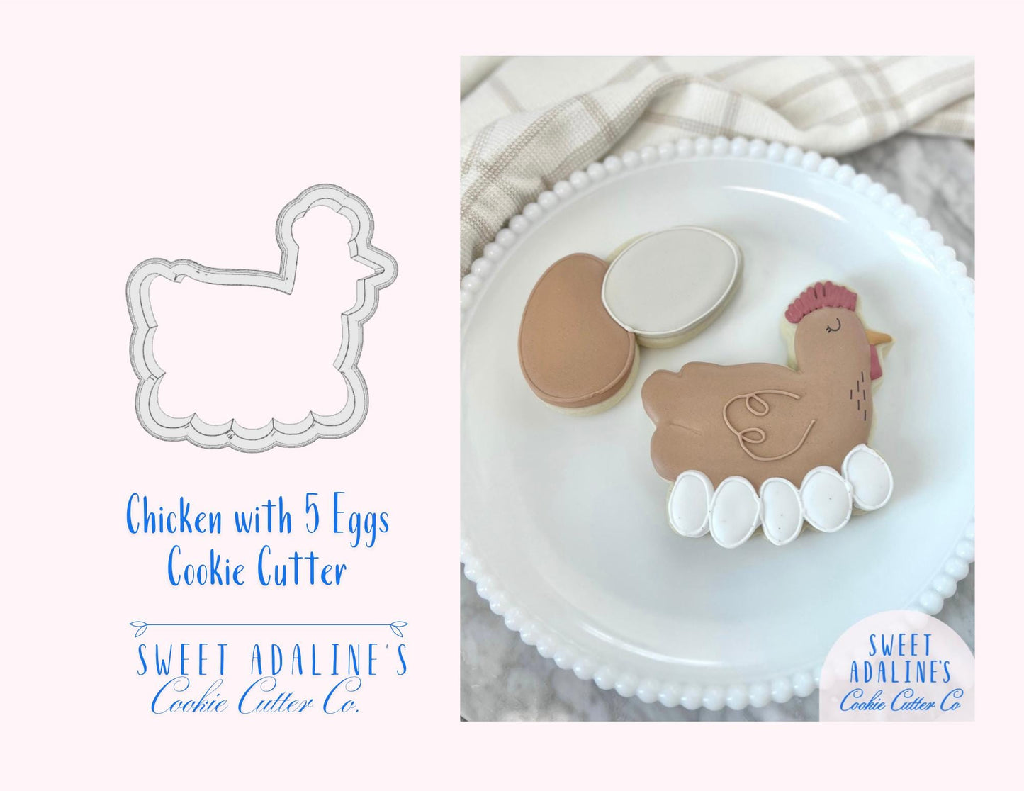 Chicken with 5 Eggs Cookie Cutter – Perfect for Spring, Easter & Farmhouse themed Parties, Cute Chicken Design