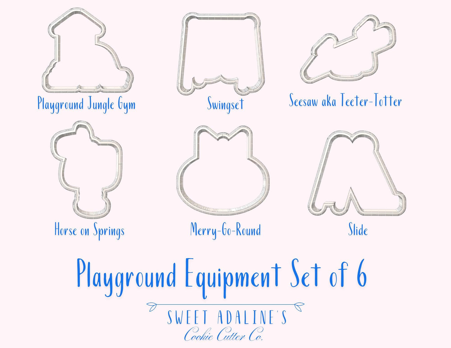 Playground Equipment Cookie Cutter Set – 6-Piece Collection with Jungle Gym, Swings, Slide, Seesaw, Merry-Go-Round, and Spring Rider