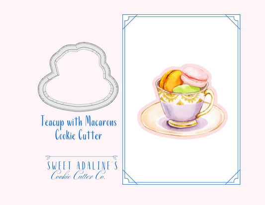 Teacup with Macarons Cookie Cutter – Parisian Tea Party Design –Perfect for Bridal Showers, Weddings & Afternoon Teas – Thick Durable Cutter