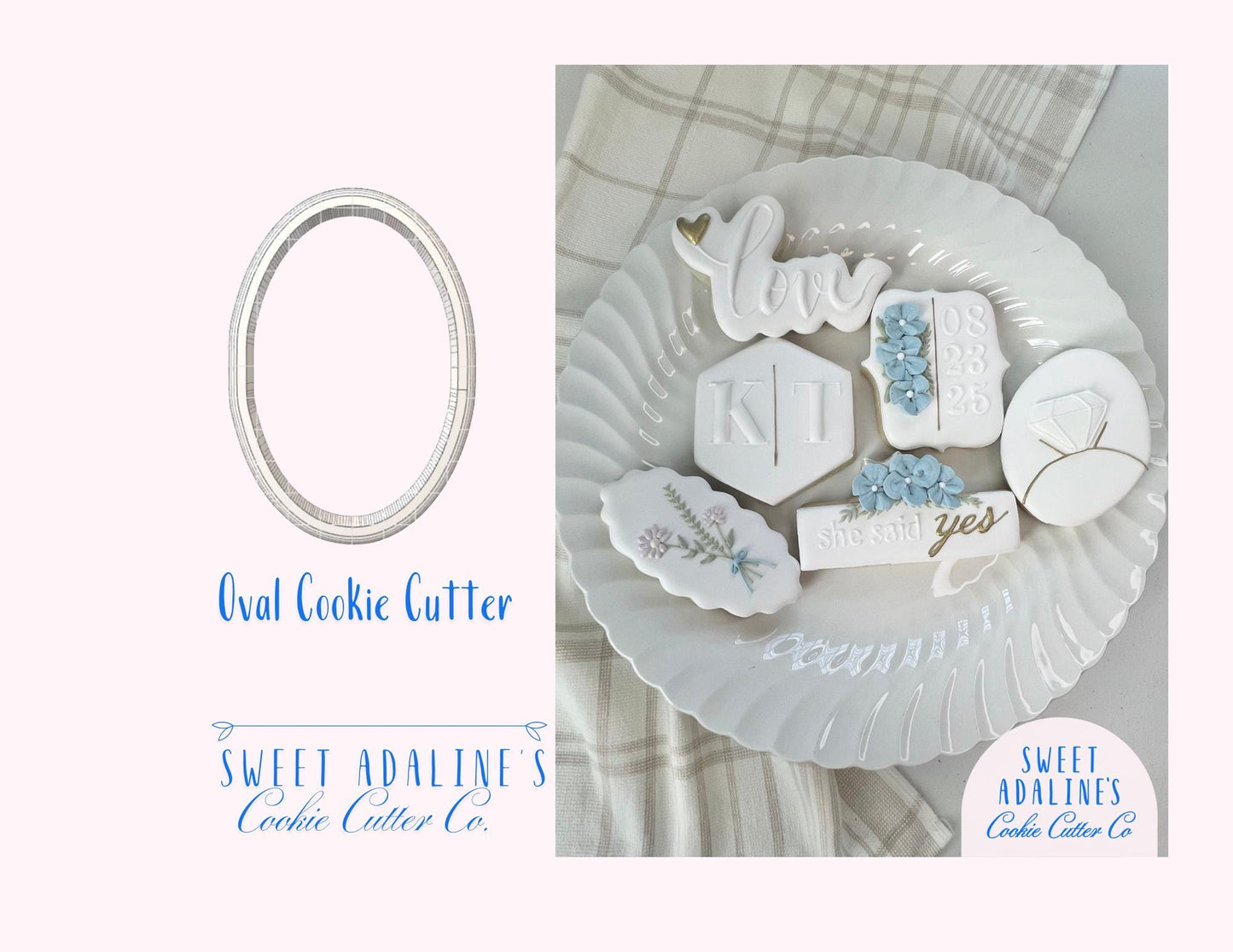 Oval Cookie Cutter – Plaque Cookie Cutter for Weddings, Anniversaries & Parties – Engagement Favor Cookie – Elegant Oval Sugar Cookie Shape