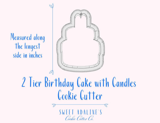 2 Tier Birthday Cake with Candles Cookie Cutter – Adorable Cake Design for Birthdays, Parties, & Celebrations – 3 Sizes – Custom Color