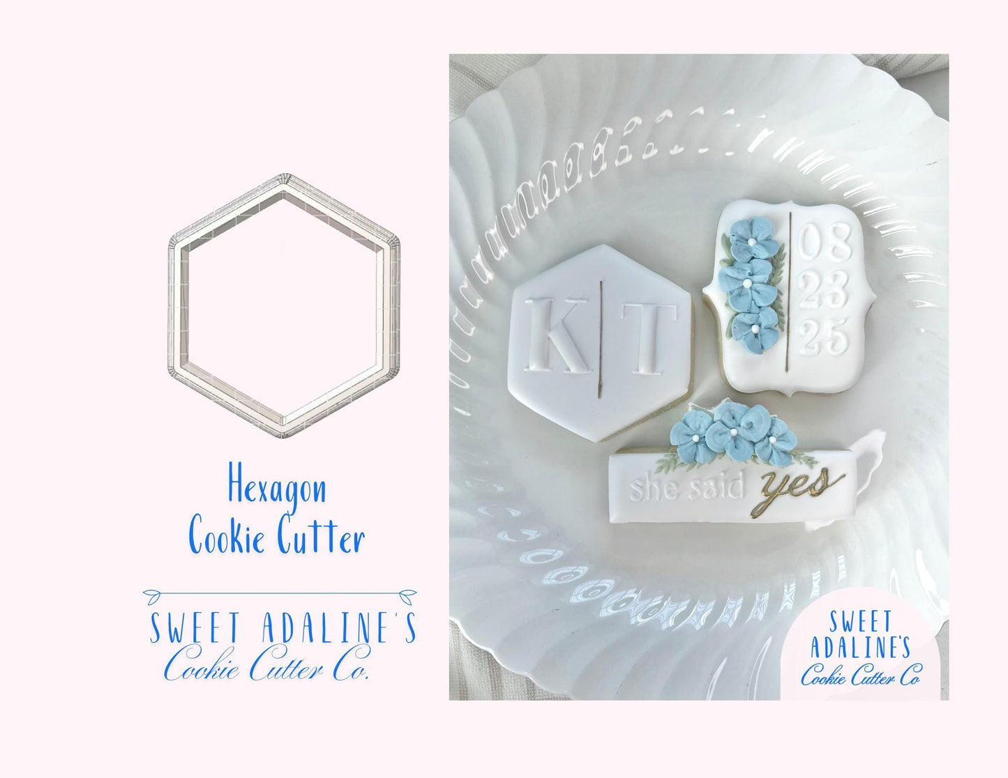 Hexagon Cookie Cutter –Geometric Plaque Cookie Cutter –Wedding Favor Cookie –Engagement Party Baking Tool –Monogram or Initials Sugar Cookie