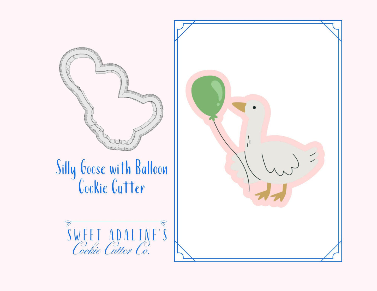 Silly Goose with Balloon Cookie Cutter – Animals with Balloons for Birthdays & Parties – 3 Sizes –Goose with Balloon