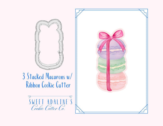 3 Stacked Macarons with Ribbon Cookie Cutter – Parisian Pastry Design – Perfect for Tea Parties, Weddings & Brunch – Thick, Sturdy Cookies