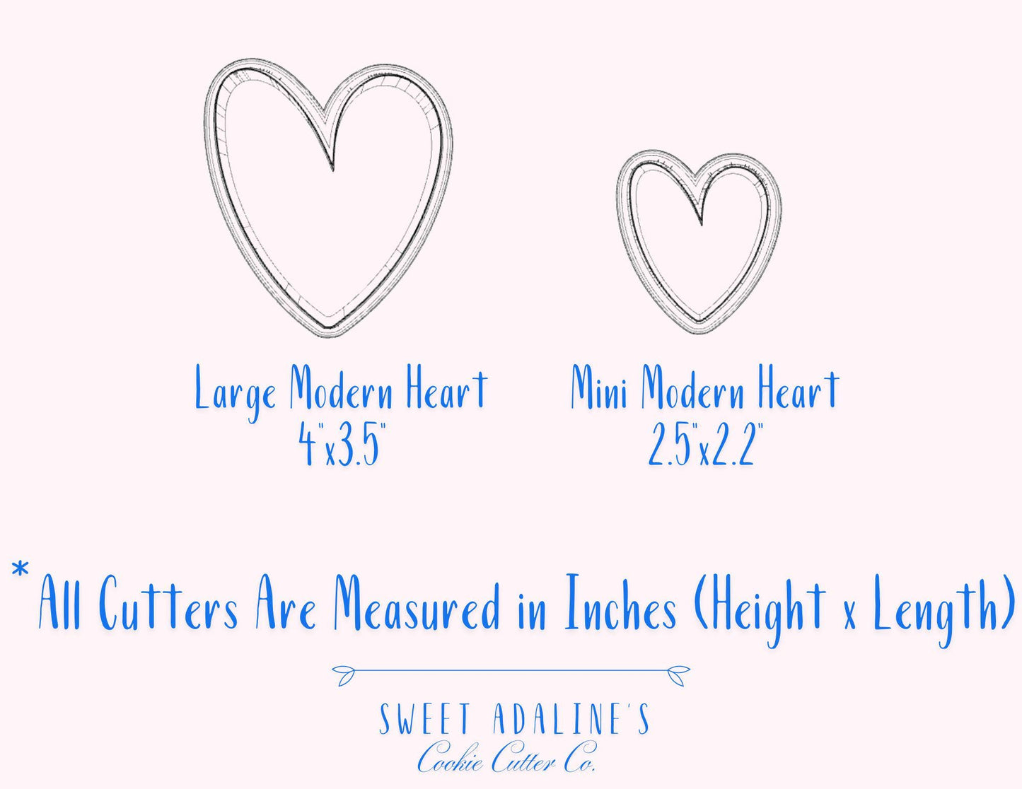 Set of 8 Classic Heart Cookie Cutters, 3D Printed, Bundle of Valentine's Day Hearts Various Sizes, Large and Mini Heart Cookie