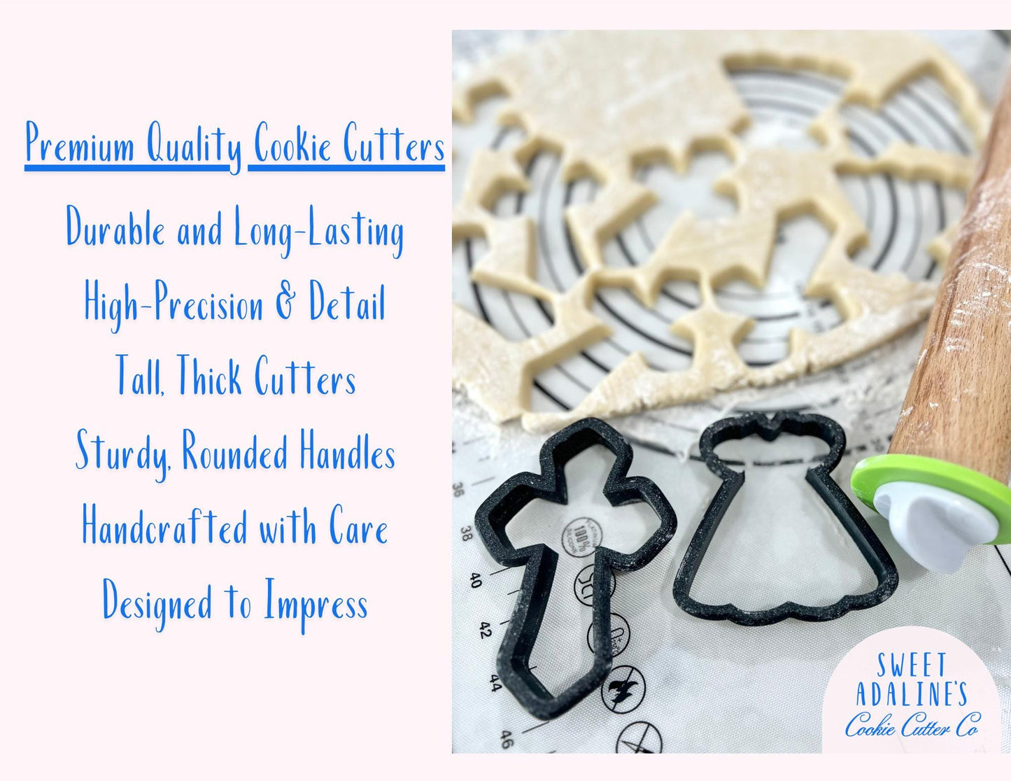 Cross with Cloth & Olive Branch Cookie Cutter – Easter, Baptism, Communion, Confirmation, Religious Cookie Decorating Tool – Multiple Sizes