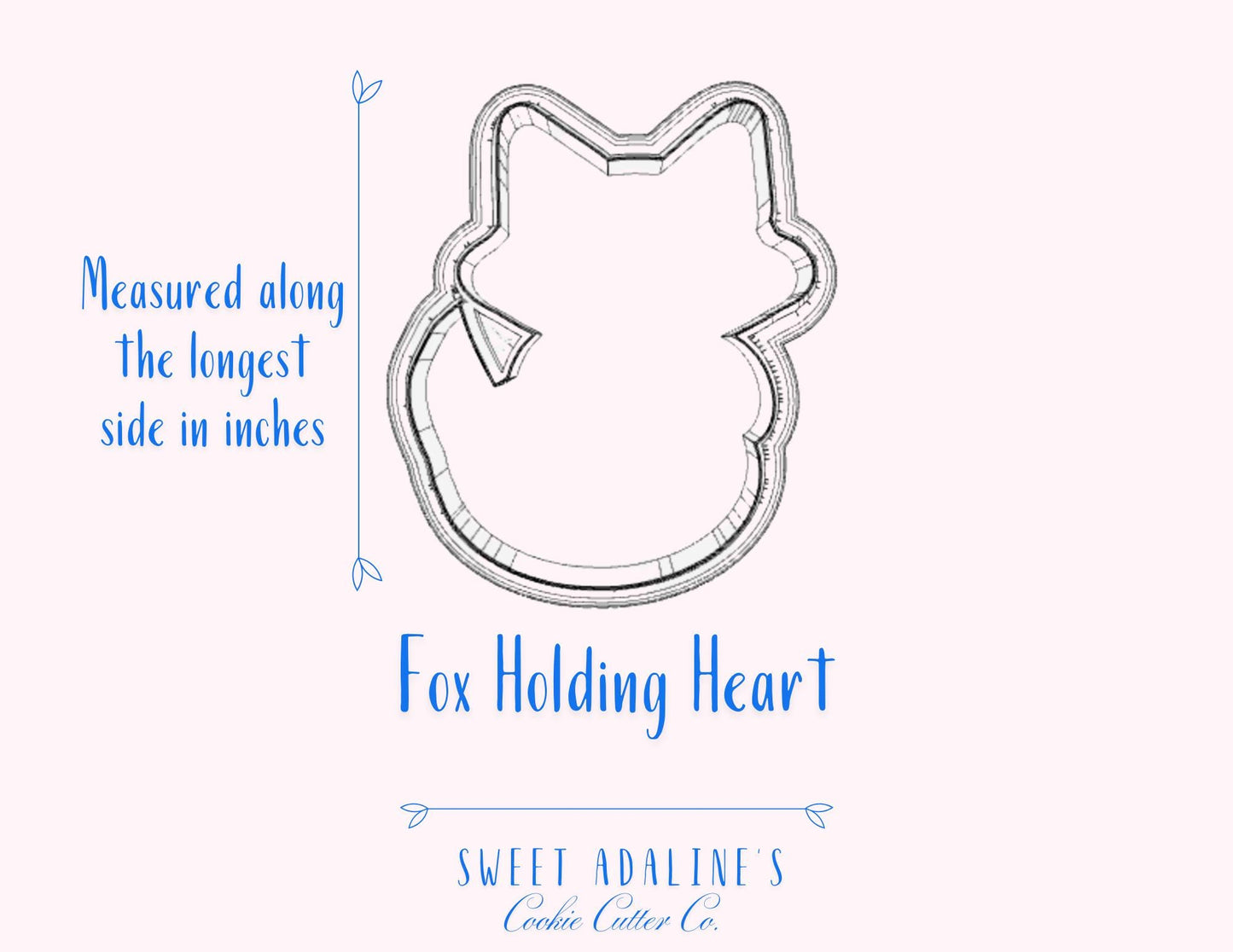 Cute Fox Holding Heart Cookie Cutter, Adorable Animal Cookie Cutter for Valentine's Day & Gifts, custom 3D printed cutters for royal icing