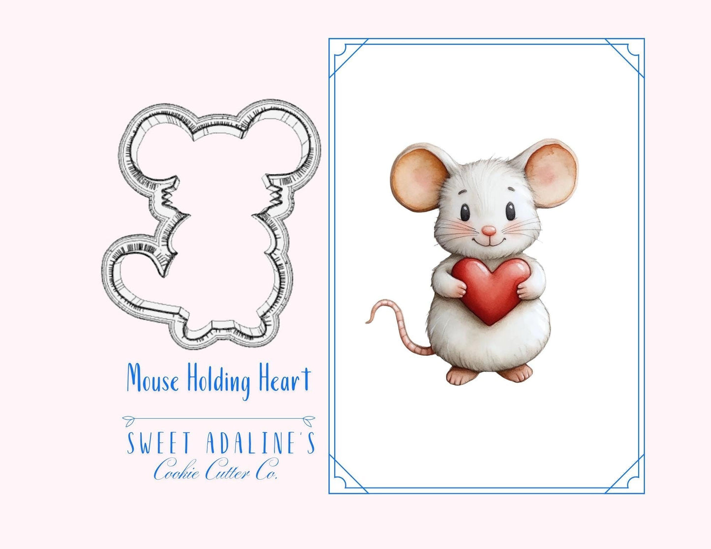 Cute Mouse Holding Heart Cookie Cutter, Animal Cookie Cutter for Valentine's Day & Gifts, custom 3D printed cutters for royal icing
