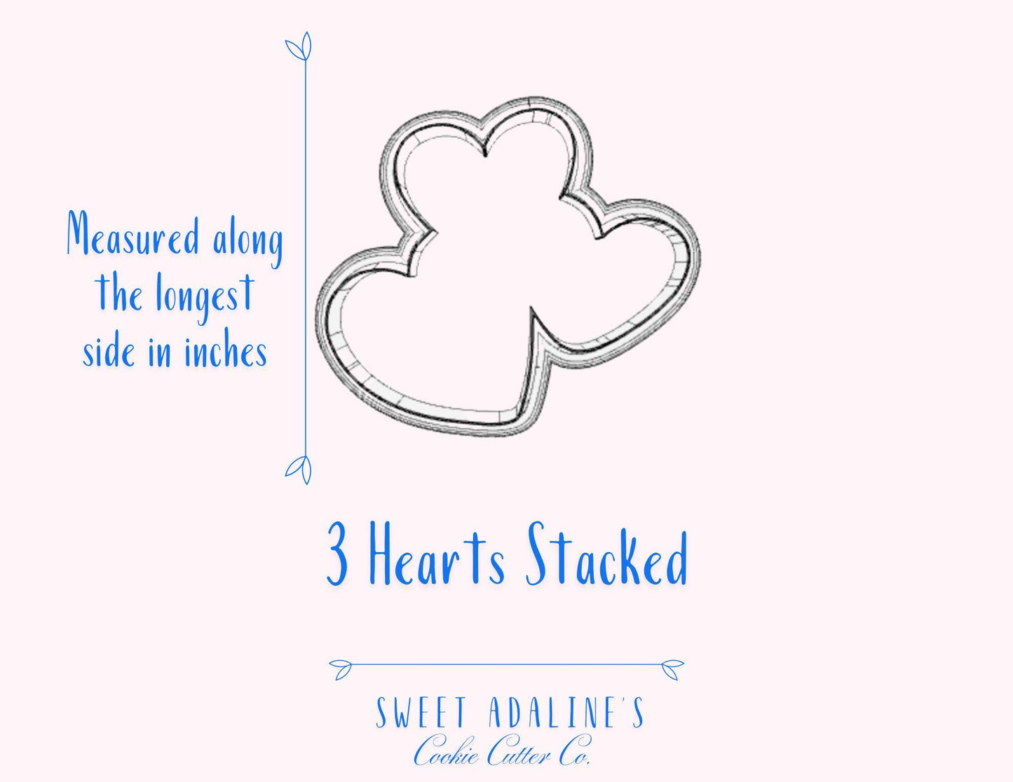 3 Hearts Stacked Cookie Cutter, Hearts Cluster Cookie Cutter for Valentine's Day, 3D printed cutters for royal icing, FAST Shipping