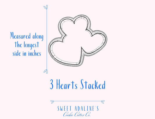 3 Hearts Stacked Cookie Cutter, Hearts Cluster Cookie Cutter for Valentine's Day, 3D printed cutters for royal icing, FAST Shipping