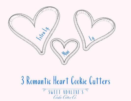 3 Romantic Hearts Cookie Cutters, 3D Printed, Custom Color, Bundle of Valentine's Day Cookie Cutters, Same shape 3 sizes, Modern Hearts