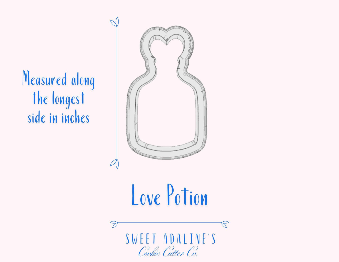 Love Potion Bottle Cookie Cutter, Jar of Hearts Design with Heart Lid, Valentine’s Day Baking, 3 Sizes, Custom 3D Printed, Love-Theme