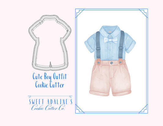 Boy Outfit Cookie Cutter – Cute Bowtie and Suspender Design – Baby Shower Cookie Cutter – 3 Sizes– Perfect for Parties & Gifts