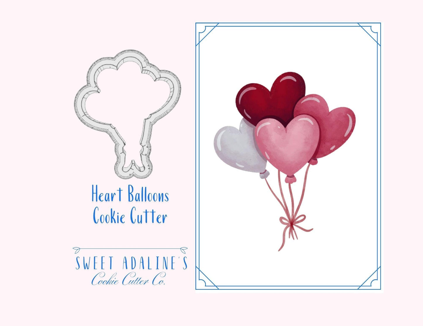 Heart Balloons Cookie Cutter –Romantic Balloon Bouquet –Perfect for Valentine's, Weddings, & Parties –3 Sizes –Custom Color 3D Printed
