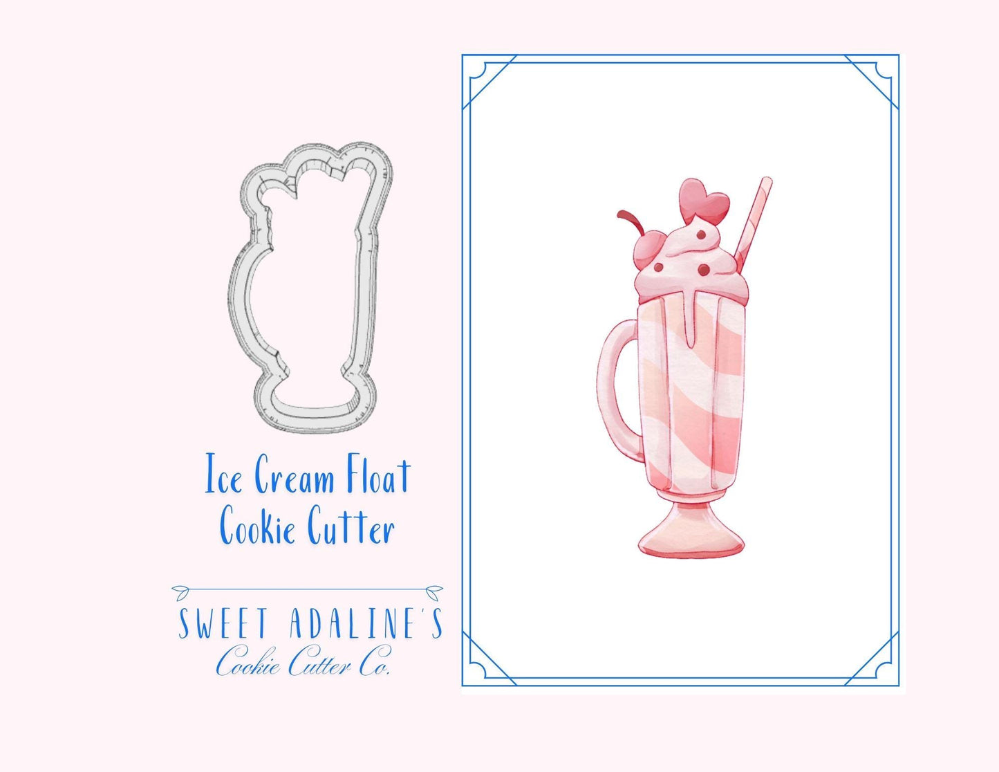 Ice Cream Float Cookie Cutter – Retro Milkshake Design Cookie –Perfect for Valentine's & Parties –3 Sizes –Custom Color 3D Printed