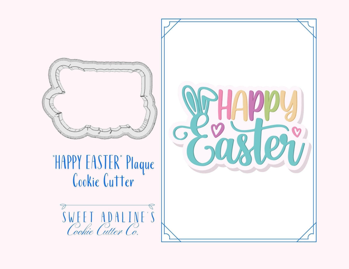 Happy Easter Plaque Cookie Cutter – Spring Design with Bunny Ears – Perfect for Easter Treats & Celebrations – 3 Sizes