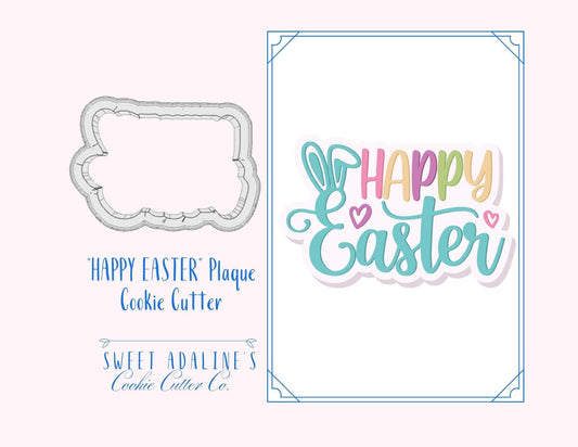 Happy Easter Plaque Cookie Cutter – Spring Design with Bunny Ears – Perfect for Easter Treats & Celebrations – 3 Sizes