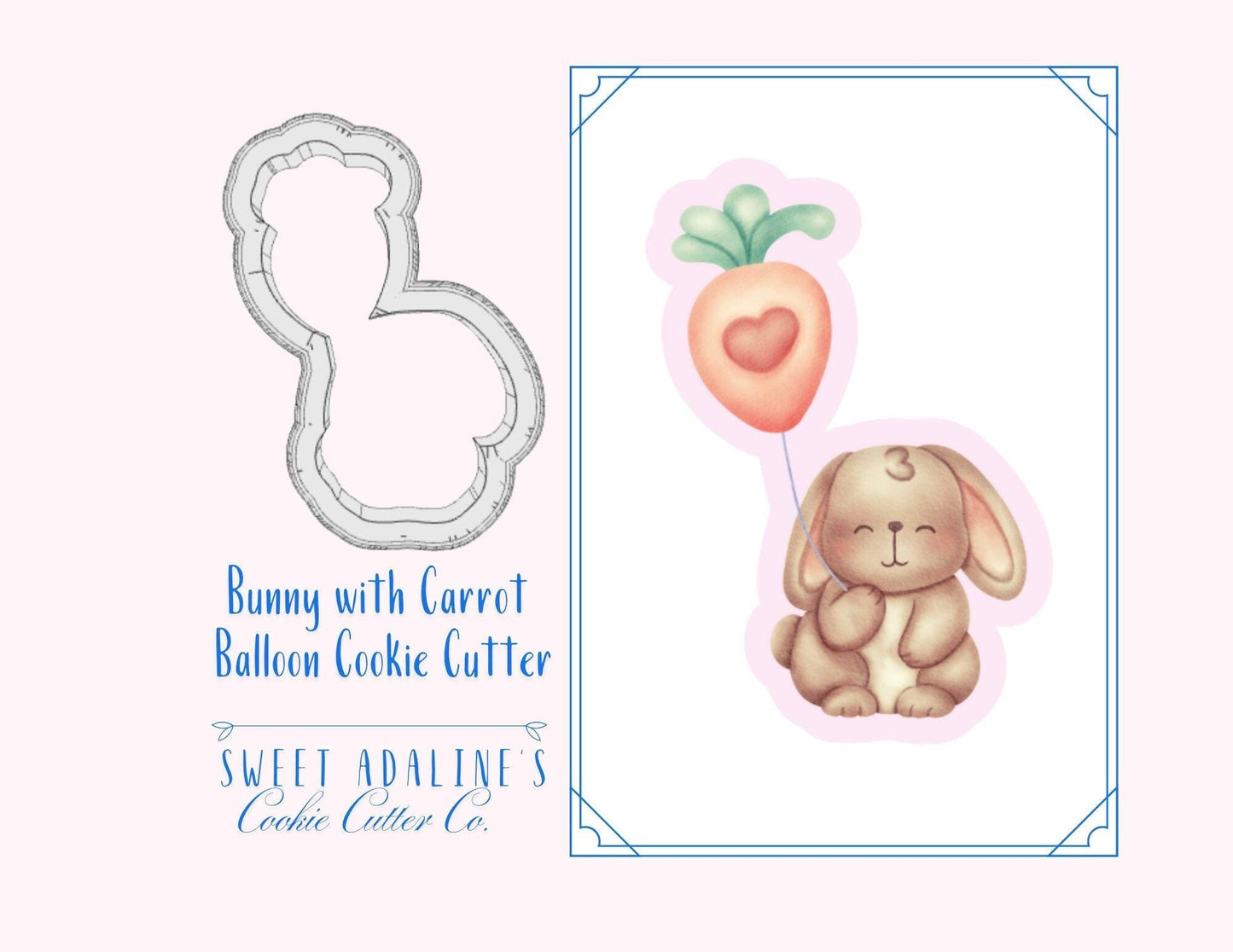 Adorable Bunny with Carrot Balloon Cookie Cutter –Sweet Spring Design for Easter Baskets and Spring Parties –Choose Your Size
