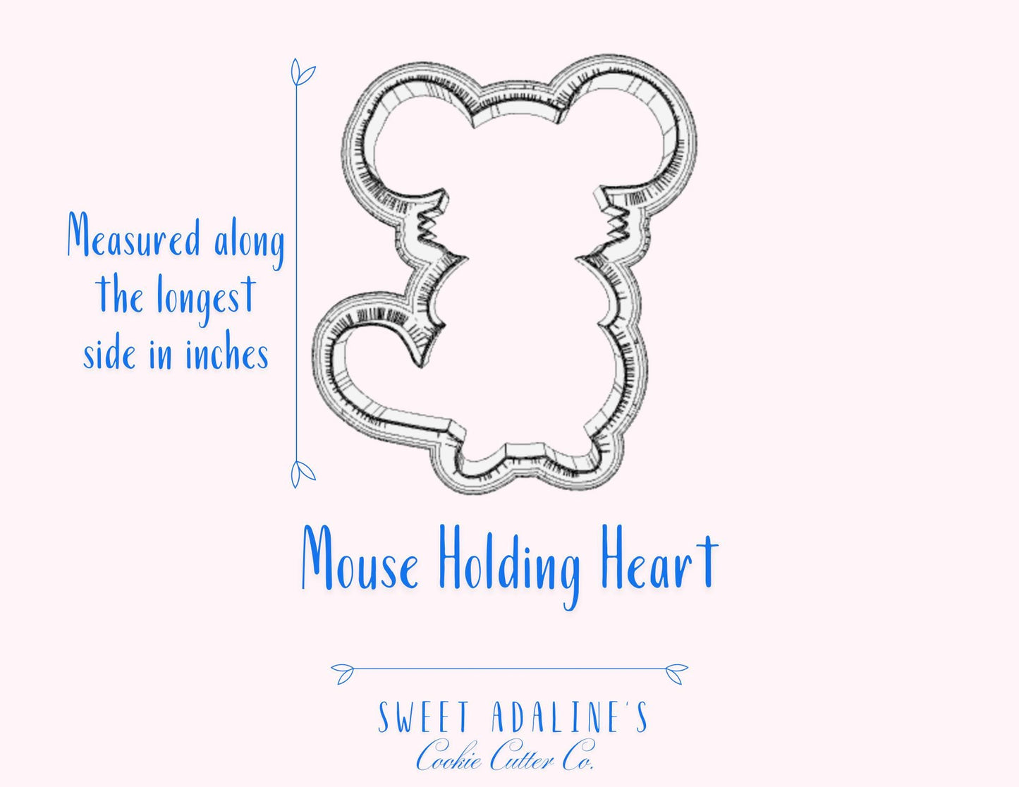 Cute Mouse Holding Heart Cookie Cutter, Animal Cookie Cutter for Valentine's Day & Gifts, custom 3D printed cutters for royal icing