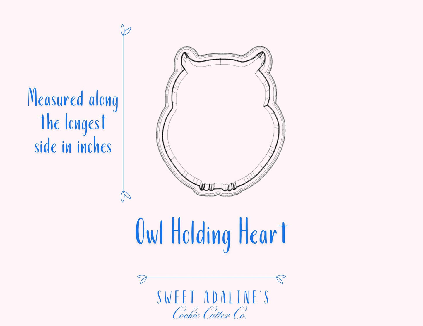 Valentine's Owl Cookie Cutter, Cute Animal Cookie Cutter holding heart for Gifts, custom 3D printed cutters for royal icing, Woodland Cutter