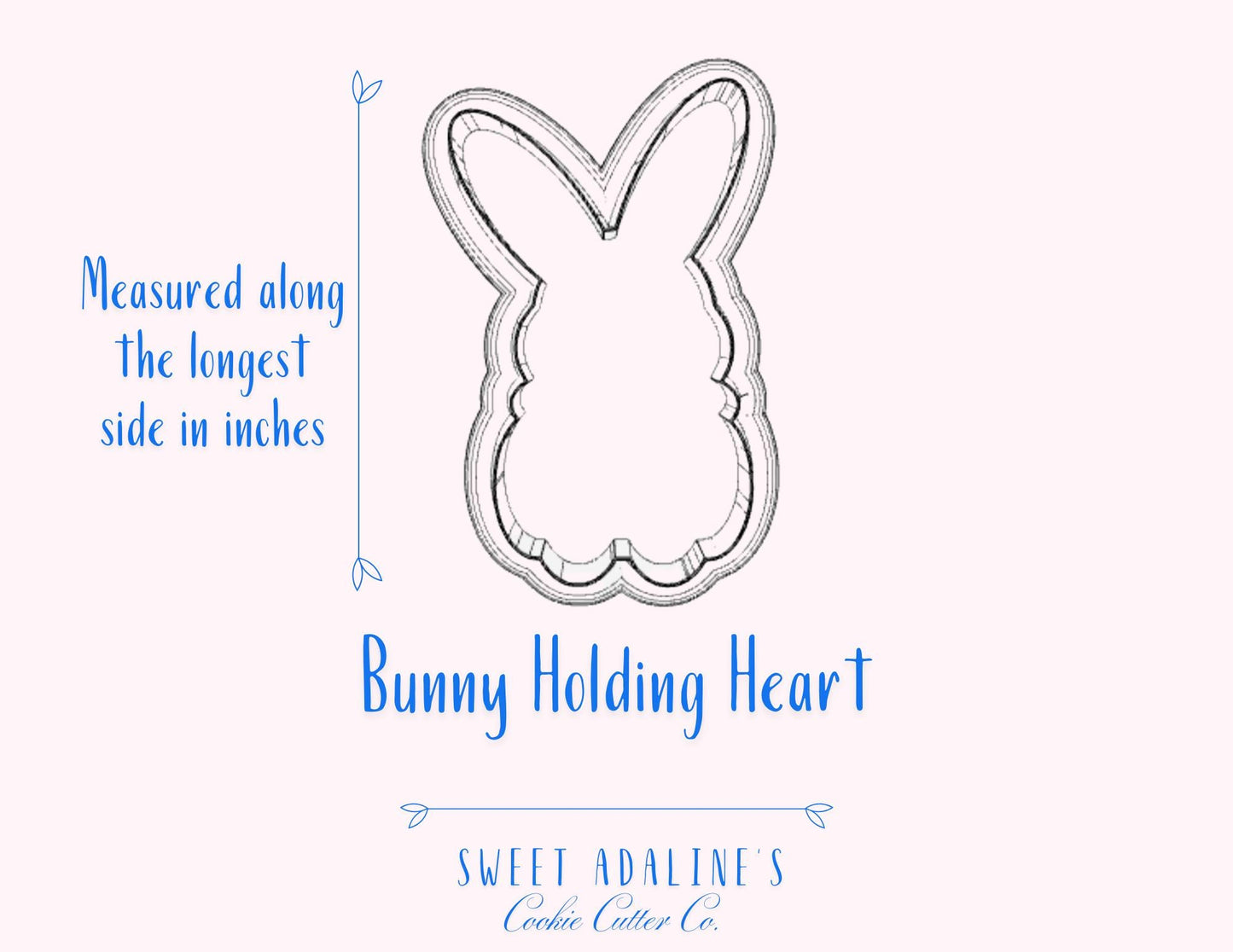 Valentine's Bunny Cookie Cutter, Cute Rabbit Cookie Cutter holding heart, custom 3D printed cutters for royal icing, Woodland Cutter