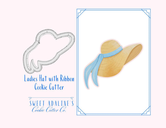 Ladies Hat with Ribbon Cookie Cutter – Wide Brimmed Hat Design for Spring & Summer Parties – Custom Color – Perfect for Tea Parties