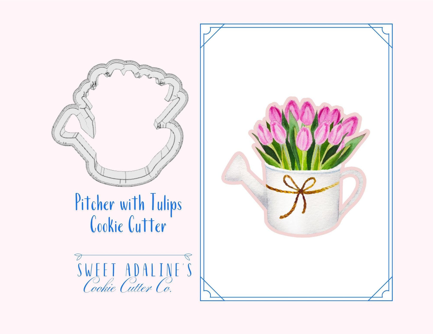 Pitcher with Tulips Cookie Cutter – Spring Flower Design for Garden, Tea, & Spring Parties –Gift for Gardeners -Farmhouse Style Florals