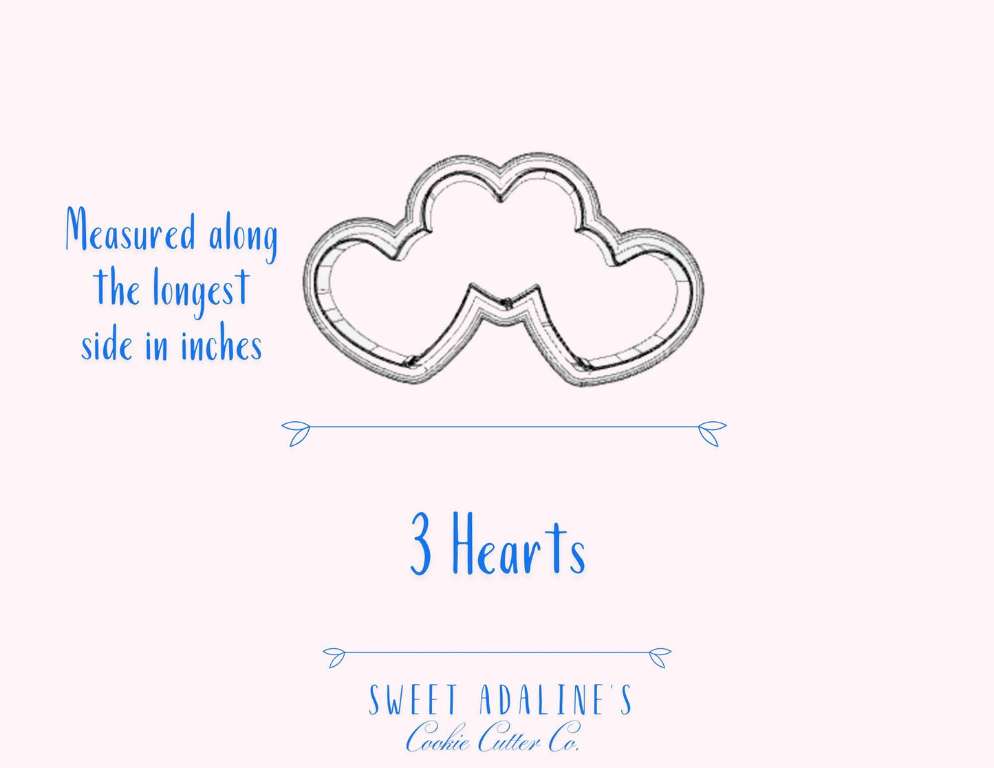 3 Hearts Cookie Cutter, Cute Hearts Cookie Cutter for Valentine's Day, custom 3D printed cutters, Love hearts cookies, Thick Cutters