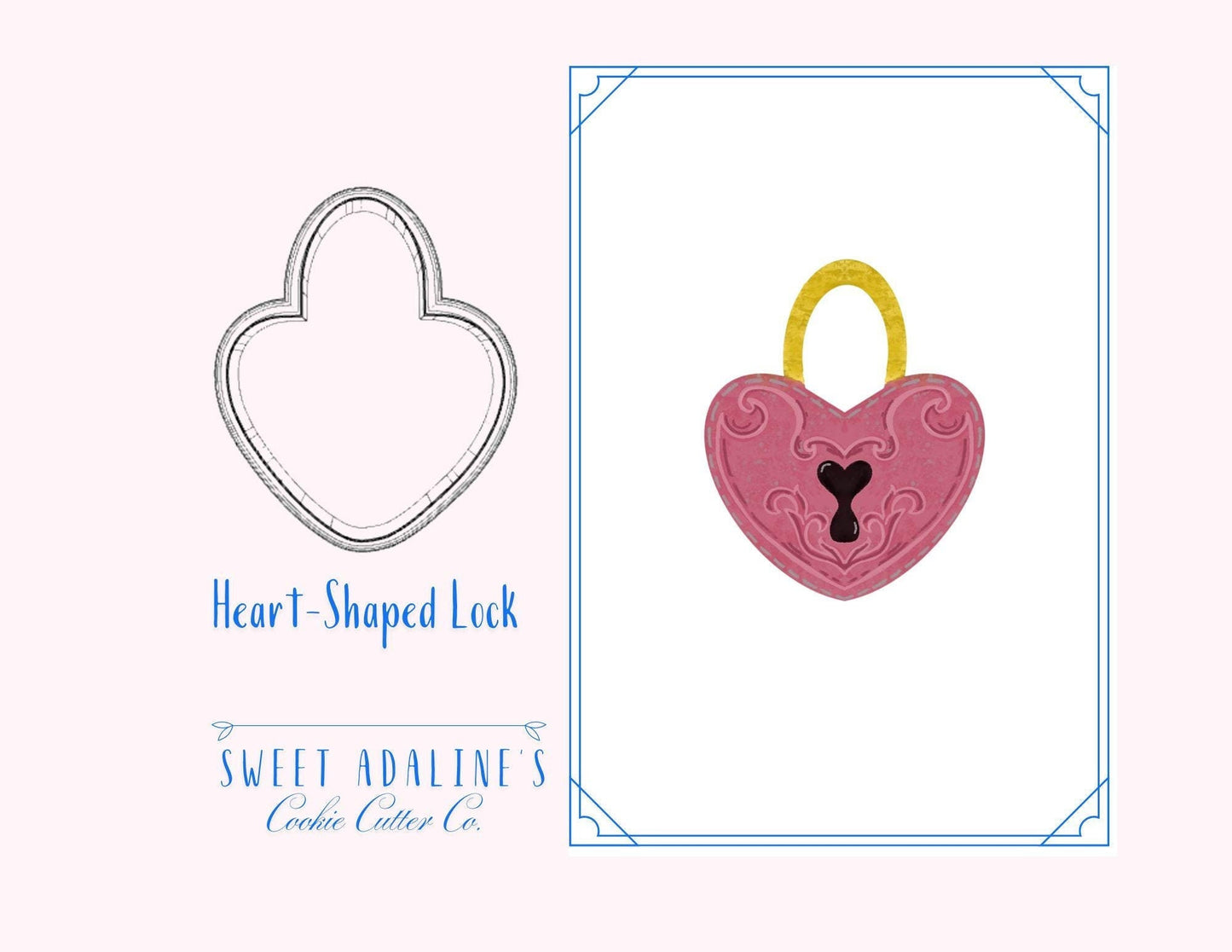 Heart Shaped Lock Cookie Cutter, Love Cookie Cutter for Valentine's Day, custom 3D printed cutters for royal icing, FAST Shipping