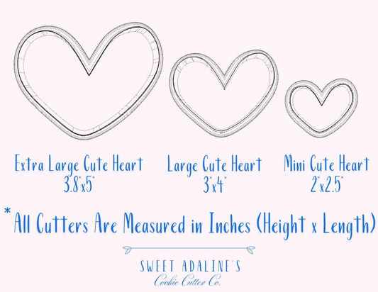 3 Hearts Cookie Cutters, 3D Printed, Custom Color, Bundle of Valentine's Day Heart Cookie Cutters, Same shape 3 sizes, Modern Hearts