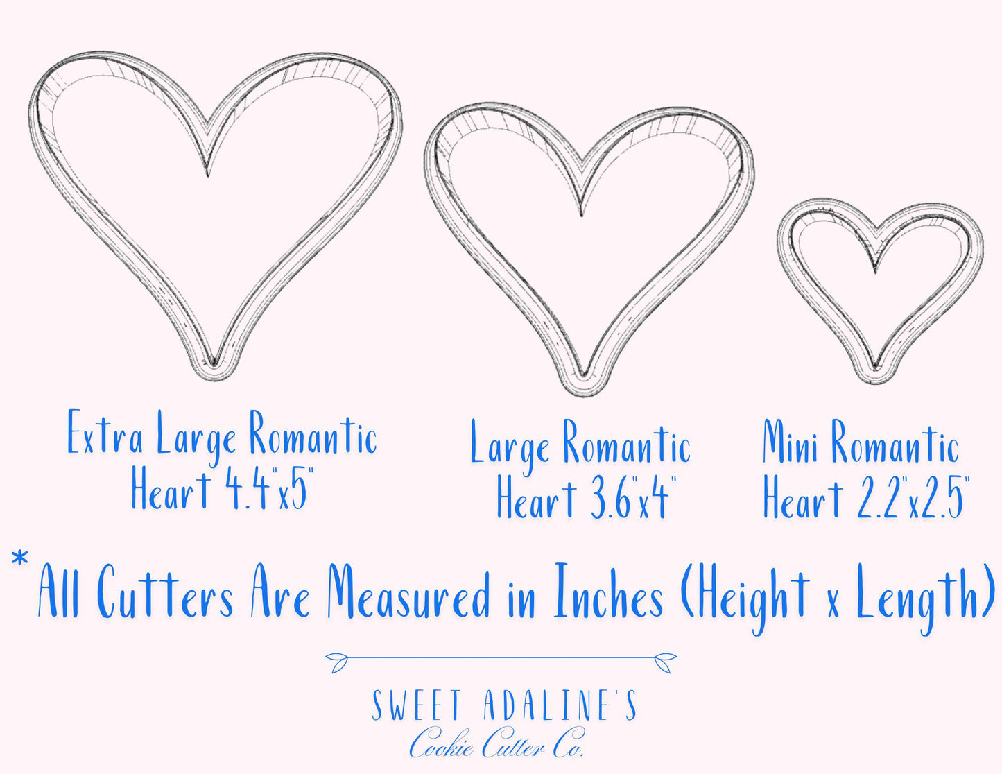 3 Romantic Hearts Cookie Cutters, 3D Printed, Custom Color, Bundle of Valentine's Day Cookie Cutters, Same shape 3 sizes, Modern Hearts