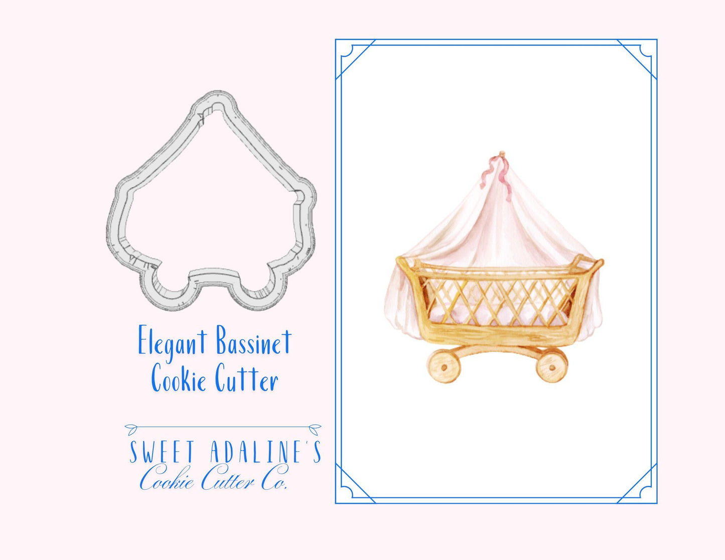 Bassinet Cookie Cutter – Fancy Crib Design for Baby Showers and Parties – 3 Sizes – Perfect for Mom and Baby Gifts