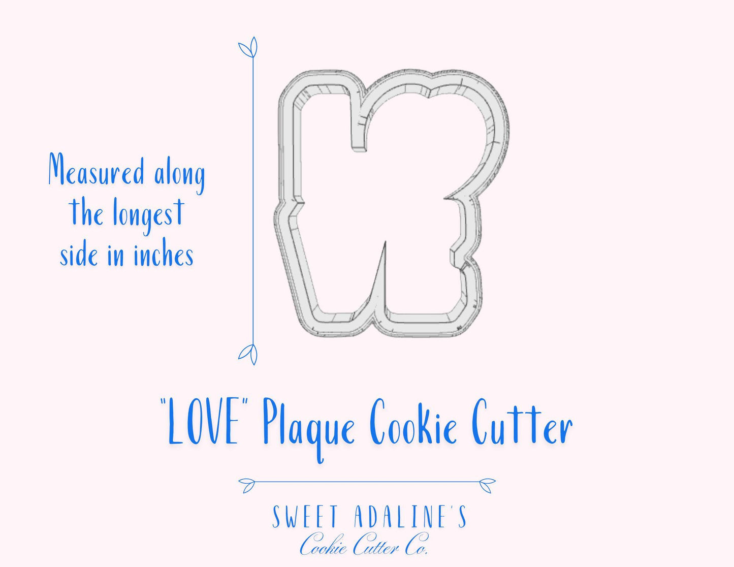 LOVE Plaque Cookie Cutter – Cute Valentine's Day Design for Cookies & Crafts – 3 Sizes – Food-Safe Plastic – Love Theme – Custom Color