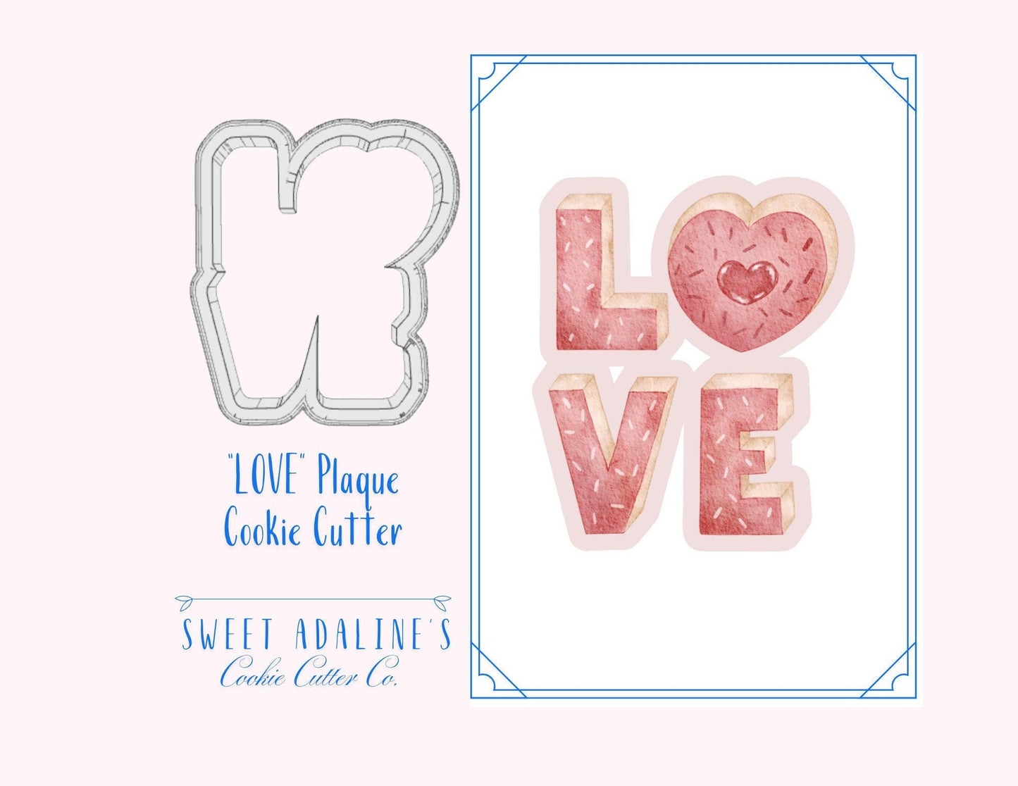 LOVE Plaque Cookie Cutter – Cute Valentine's Day Design for Cookies & Crafts – 3 Sizes – Food-Safe Plastic – Love Theme – Custom Color