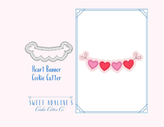 Heart Banner Cookie Cutter –Whimsical Design for Treats  –Perfect for Valentine's, Weddings & Parties –3 Sizes –Custom Color 3D Printed