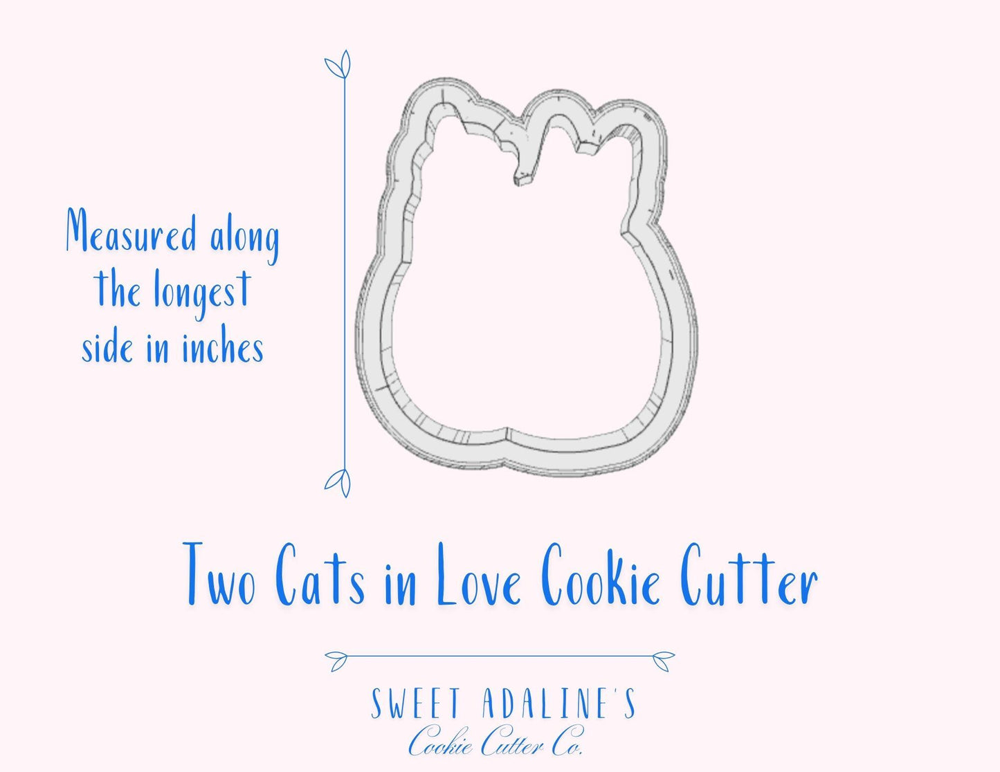 Two Cats in Love Cookie Cutter – Romantic Cat Design for Valentine's, Weddings, & Animal Lovers – 3 Sizes – Custom Color –3D Printed