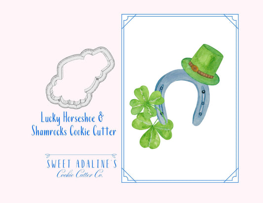 Lucky Horseshoe & Shamrocks Cookie Cutter – Irish Design for St. Patrick's Day Treats – 3 Sizes – Choose Your Color - Color 3D Printed
